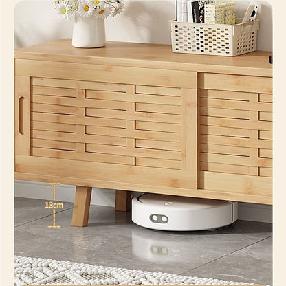 150cm Bamboo TV Cabinet Entertainment Unit with 3 Sliding Doors TV Stand Storage
