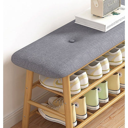 Bamboo Shoe Storage Bench Entryway Shoe Rack Cabinet with Cushion Seat & Hidden Storage