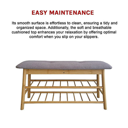 Bamboo Shoe Storage Bench Entryway Shoe Rack Cabinet with Cushion Seat & Hidden Storage