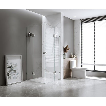 110x120cm Double Door Corner Shower Screen – Gold U-Brackets, Brass Hinges & Square Knob Handle