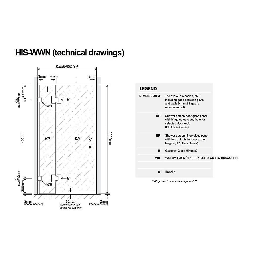 110x120cm Double Door Corner Shower Screen – Gold U-Brackets, Brass Hinges & Square Knob Handle