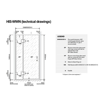 110x120cm Double Door Corner Shower Screen – Gold U-Brackets, Brass Hinges & Square Knob Handle
