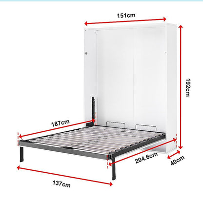 Double Wall Bed in White Gloss – Space Saving Murphy Bed Kit with Silver Door Handle