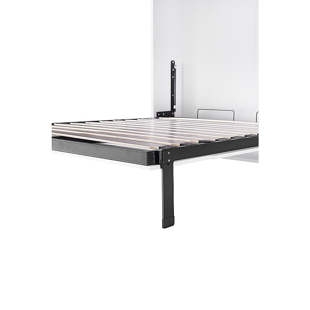 Double Wall Bed in White Gloss – Space Saving Murphy Bed Kit with Silver Door Handle