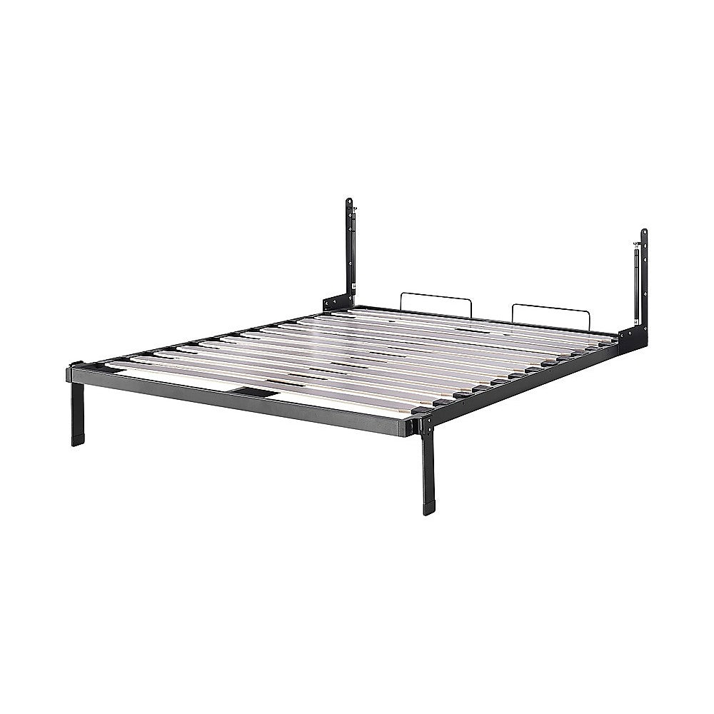 Double Wall Bed in White Gloss – Space Saving Murphy Bed Kit with Silver Door Handle