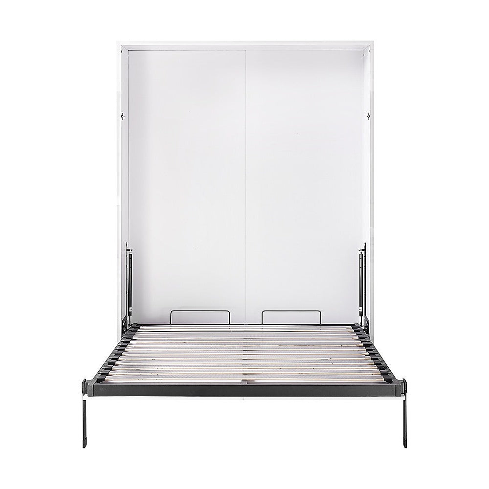 Double Wall Bed in White Gloss – Space Saving Murphy Bed Kit with Black Door Handle