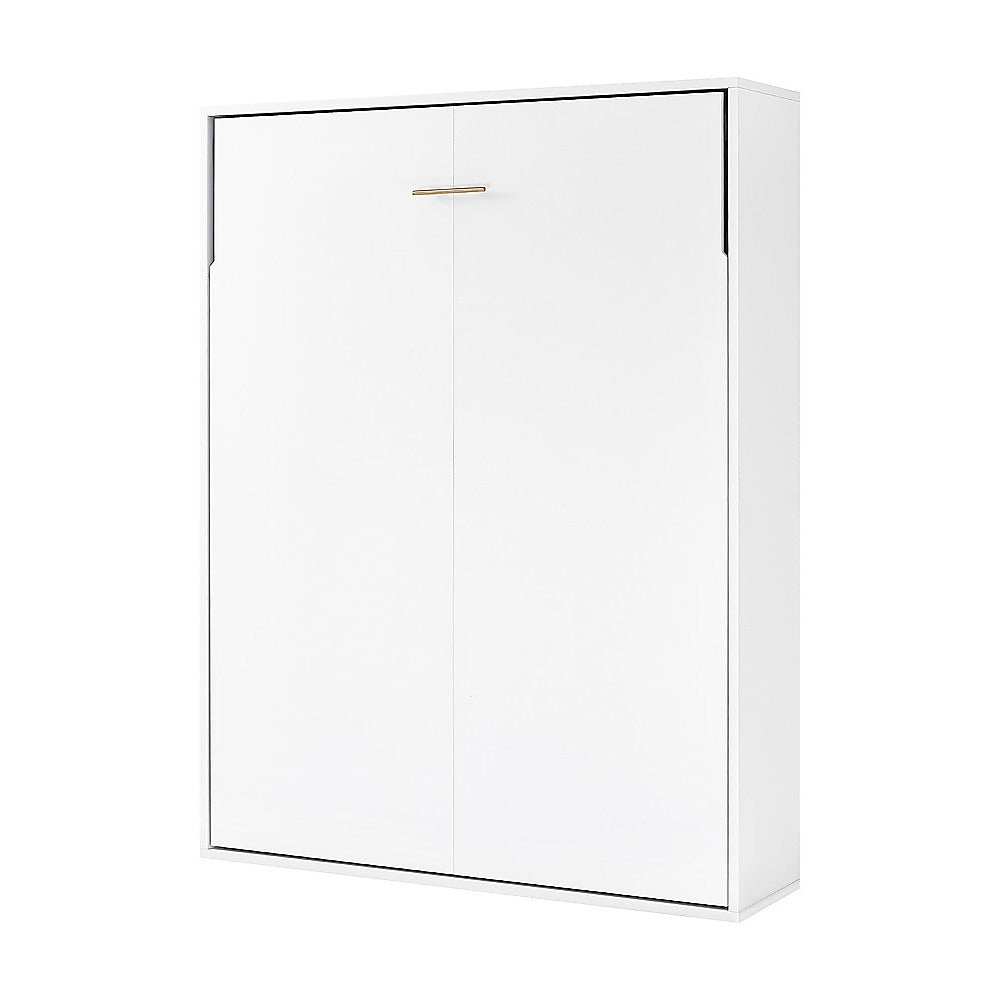 Double Wall Bed in White Gloss – Space Saving Murphy Bed Kit with Black Door Handle
