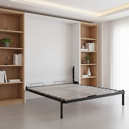 Double Wall Bed in White Gloss – Space Saving Murphy Bed Kit with Gold Door Handle