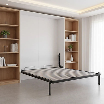 Double Wall Bed in White – Space Saving Murphy Bed Kit with Black Door Handle