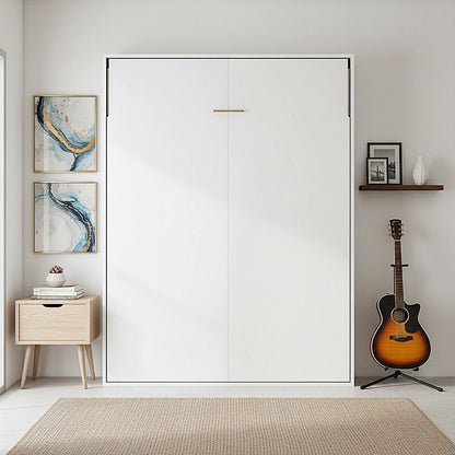Double Wall Bed in White – Space Saving Murphy Bed Kit with Black Door Handle