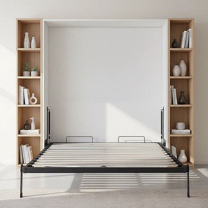 Double Wall Bed in White – Space Saving Murphy Bed Kit with Gold Door Handle