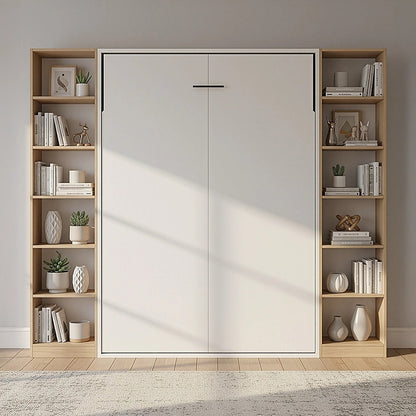 Double Wall Bed in White – Space Saving Murphy Bed Kit with Gold Door Handle