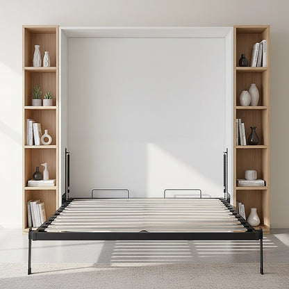 Double Wall Bed in White – Space Saving Murphy Bed Kit with Gold Door Handle