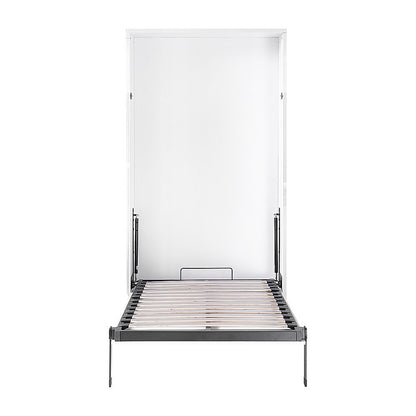 Single Wall Bed in White Gloss – Space Saving Murphy Bed Kit with Silver Door Handle