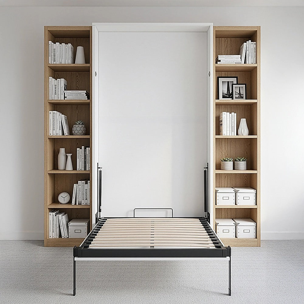 Single Wall Bed in White Gloss – Space Saving Murphy Bed Kit with Silver Door Handle