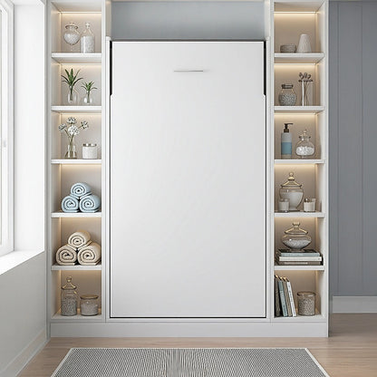 Single Wall Bed in White Gloss – Space Saving Murphy Bed Kit with Silver Door Handle