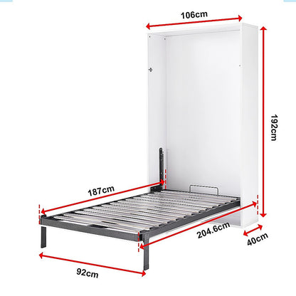 Single Wall Bed in White Gloss – Space Saving Murphy Bed Kit with Silver Door Handle