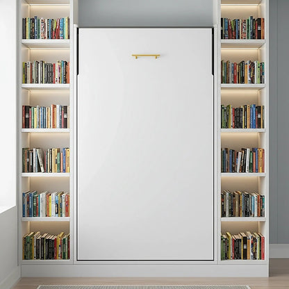 Single Wall Bed in White Gloss – Space Saving Murphy Bed Kit with Gold Door Handle