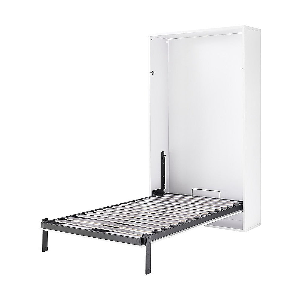 King-single Wall Bed in White Gloss – Space Saving Murphy Bed Kit with Silver Door Handle