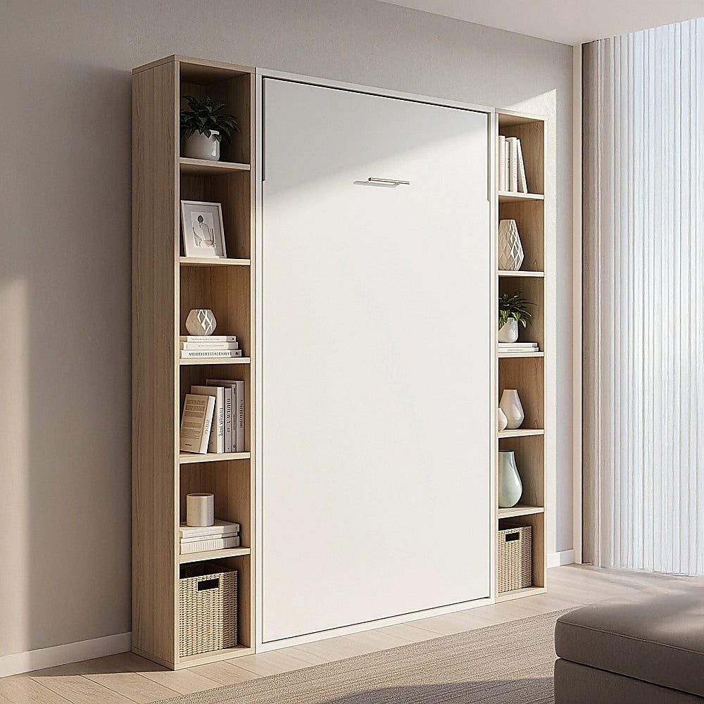 King-single Wall Bed in White – Space Saving Murphy Bed Kit with Black Door Handle
