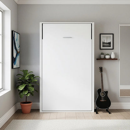 King-single Wall Bed in White – Space Saving Murphy Bed Kit with Gold Door Handle