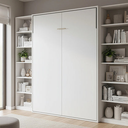 Queen Wall Bed in White – Space Saving Murphy Bed Kit with Silver Door Handle