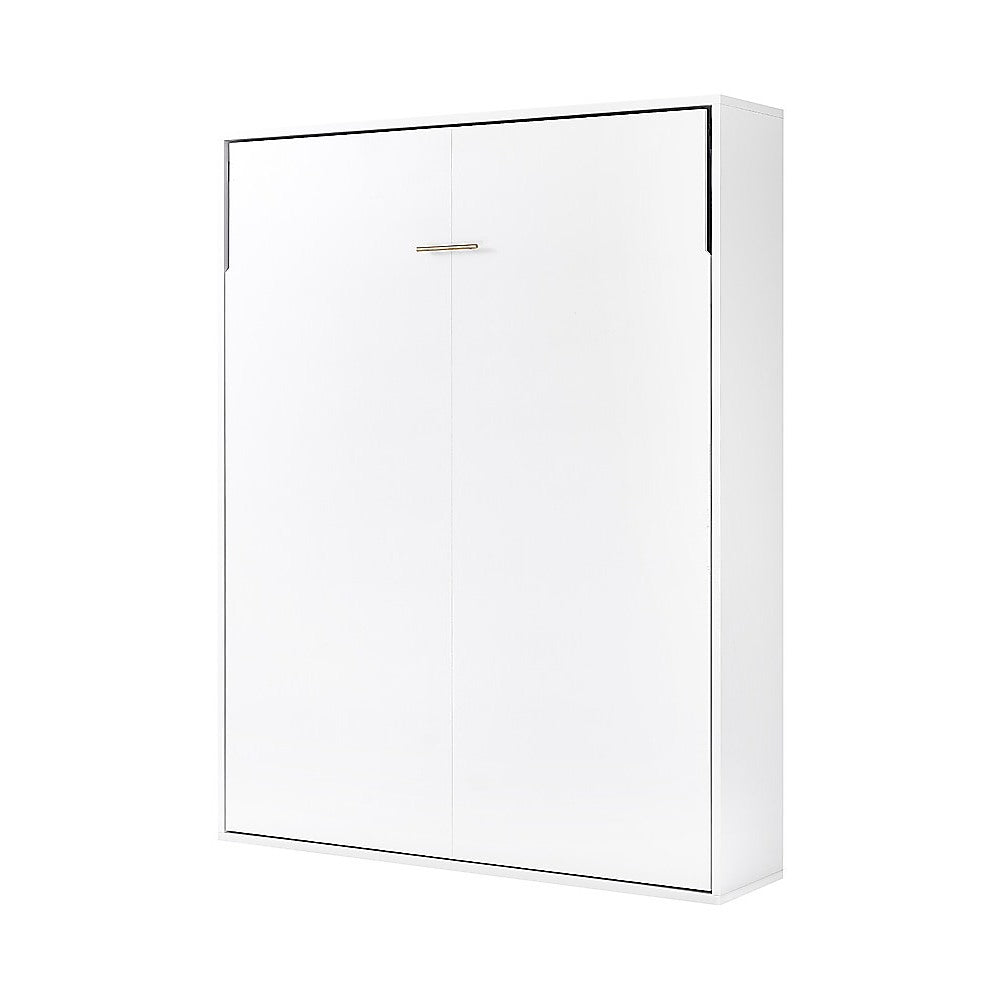 Queen Wall Bed in White – Space Saving Murphy Bed Kit with Black Door Handle