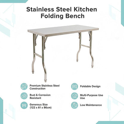 Stainless Steel Kitchen Bench Folding Commercial Prep Work Table 122x61cm