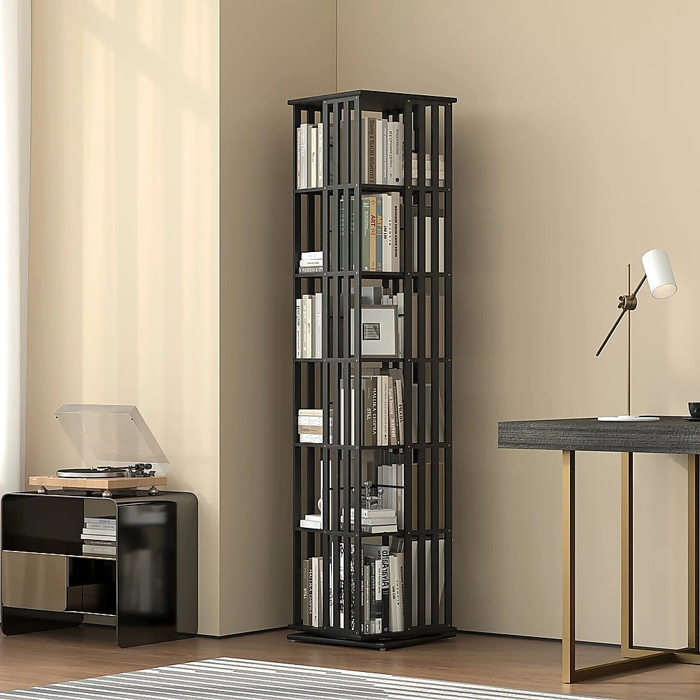 360 Rotating Bookshelf Bamboo Storage Display Rack Shelving in Black