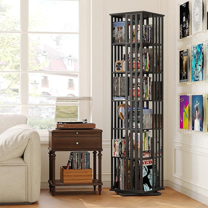 360 Rotating Bookshelf Bamboo Storage Display Rack Shelving in Black