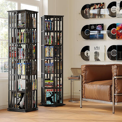 360 Rotating Bookshelf Bamboo Storage Display Rack Shelving in Black