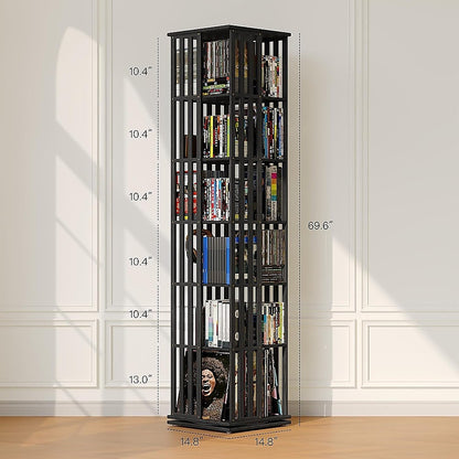 360 Rotating Bookshelf Bamboo Storage Display Rack Shelving in Black
