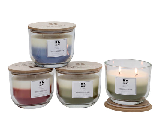 bulk 12 3 Layer Glass Jar Candle W Lid Assort 12cm