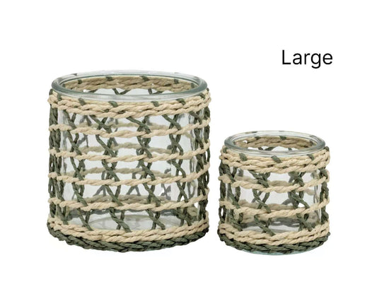 bulk 12 Forest Green Paper Rope Glass Jar 12cm