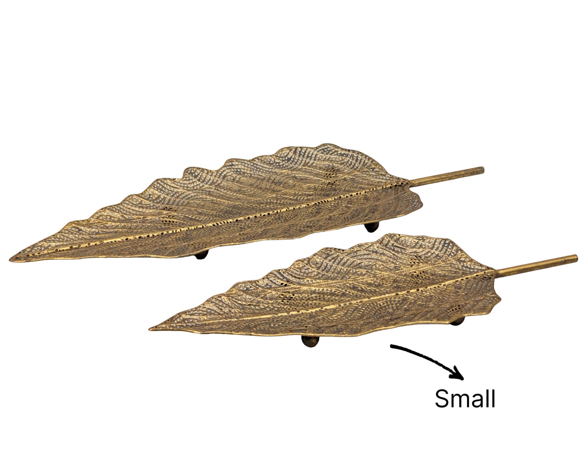 bulk 6 Rustic Gold Metal Leaf Tray 4cm