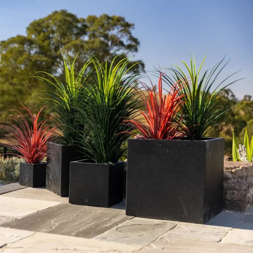 Modern Black Terrazzo Square Planters (Set of 4) Bulk Set Savings