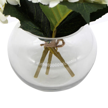Premium Faux Hydrangea with Glass Vase (Artificial Flowering White Hydrangea) 23cm