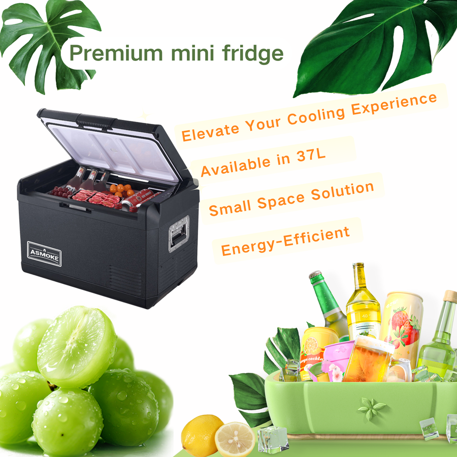 ASMOKE Premium Mini Fridge | 37L Compact Refrigerator with Roll-Bond Evaporator & Internal Light