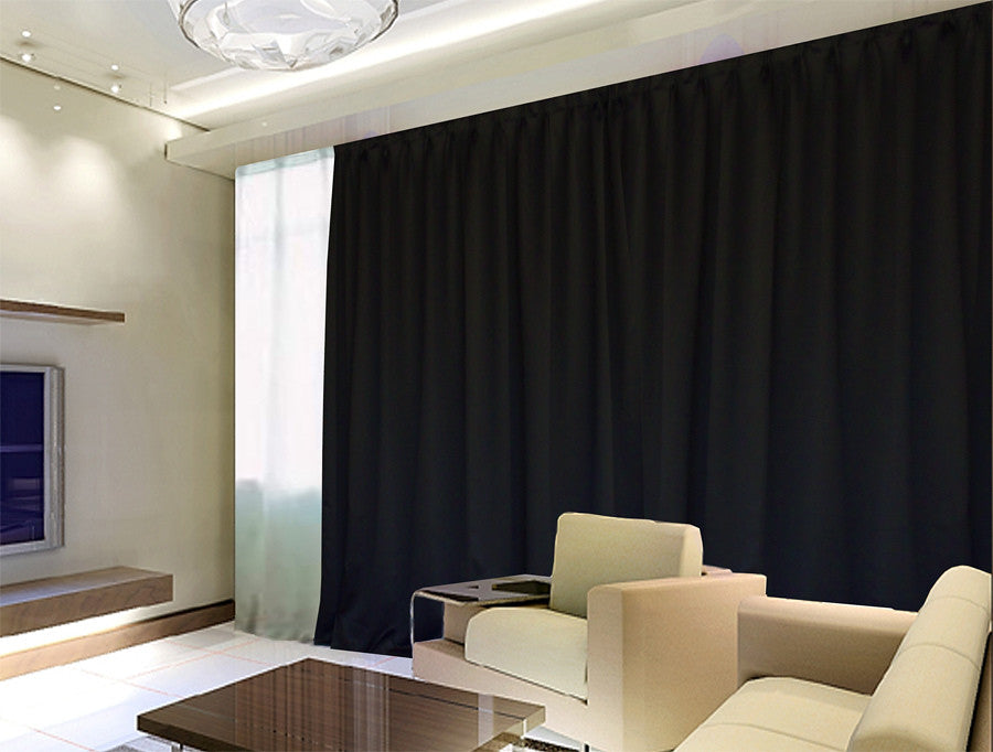 Blockout Curtains 540x230cm PINCH PLEAT Blackout High Level Fabric Black w/Hook