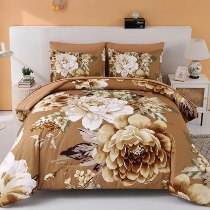 Golden Bloom Majesty Caramel Blossom 3 Piece Comforter Set
