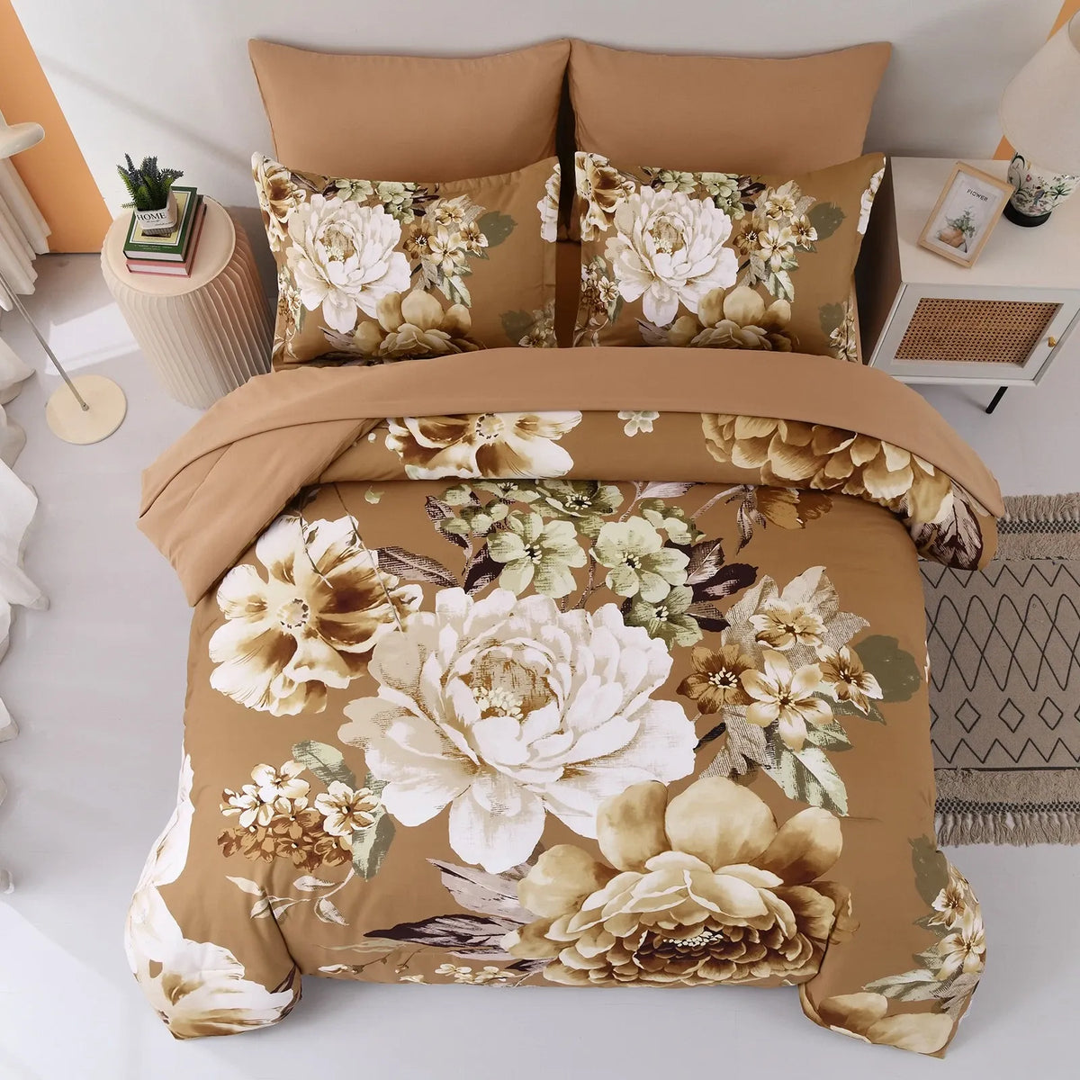 Golden Bloom Majesty Caramel Blossom 3 Piece Comforter Set