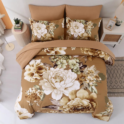 Golden Bloom Majesty Caramel Blossom 3 Piece Comforter Set