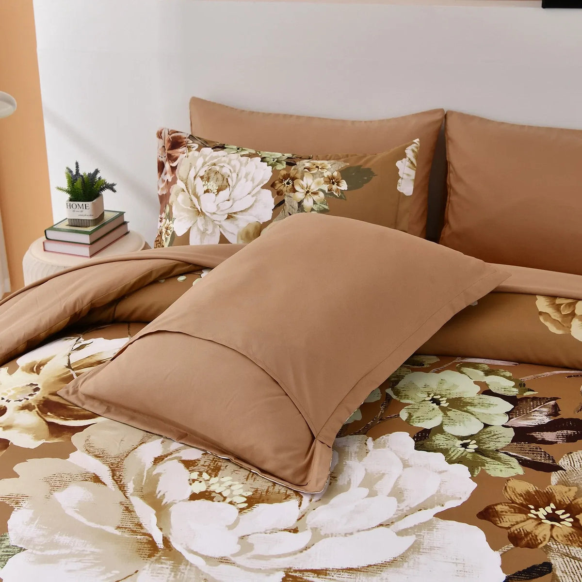 Golden Bloom Majesty Caramel Blossom 3 Piece Comforter Set