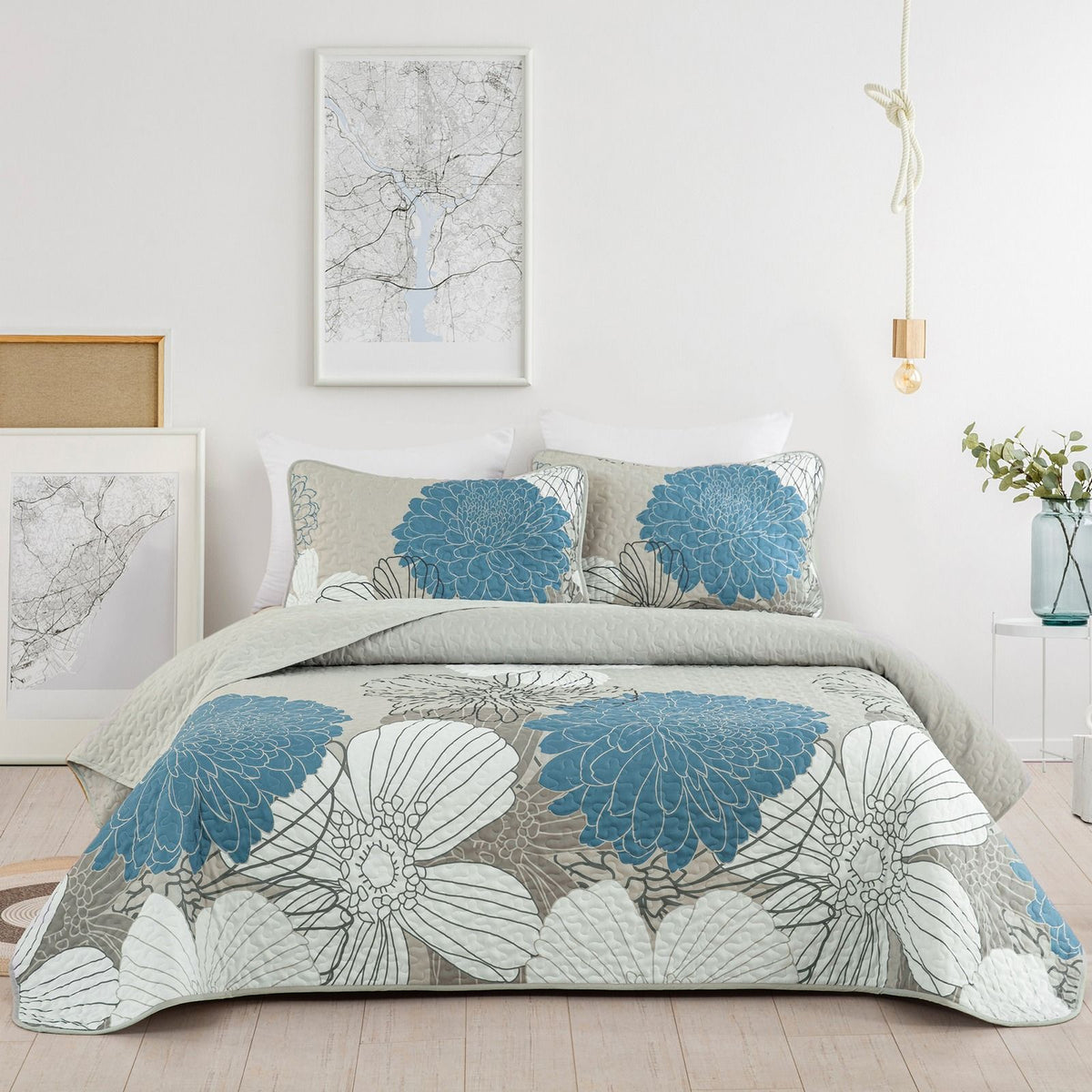 Black Floral Boho Royale Bedspread Coverlet 3 Piece Set