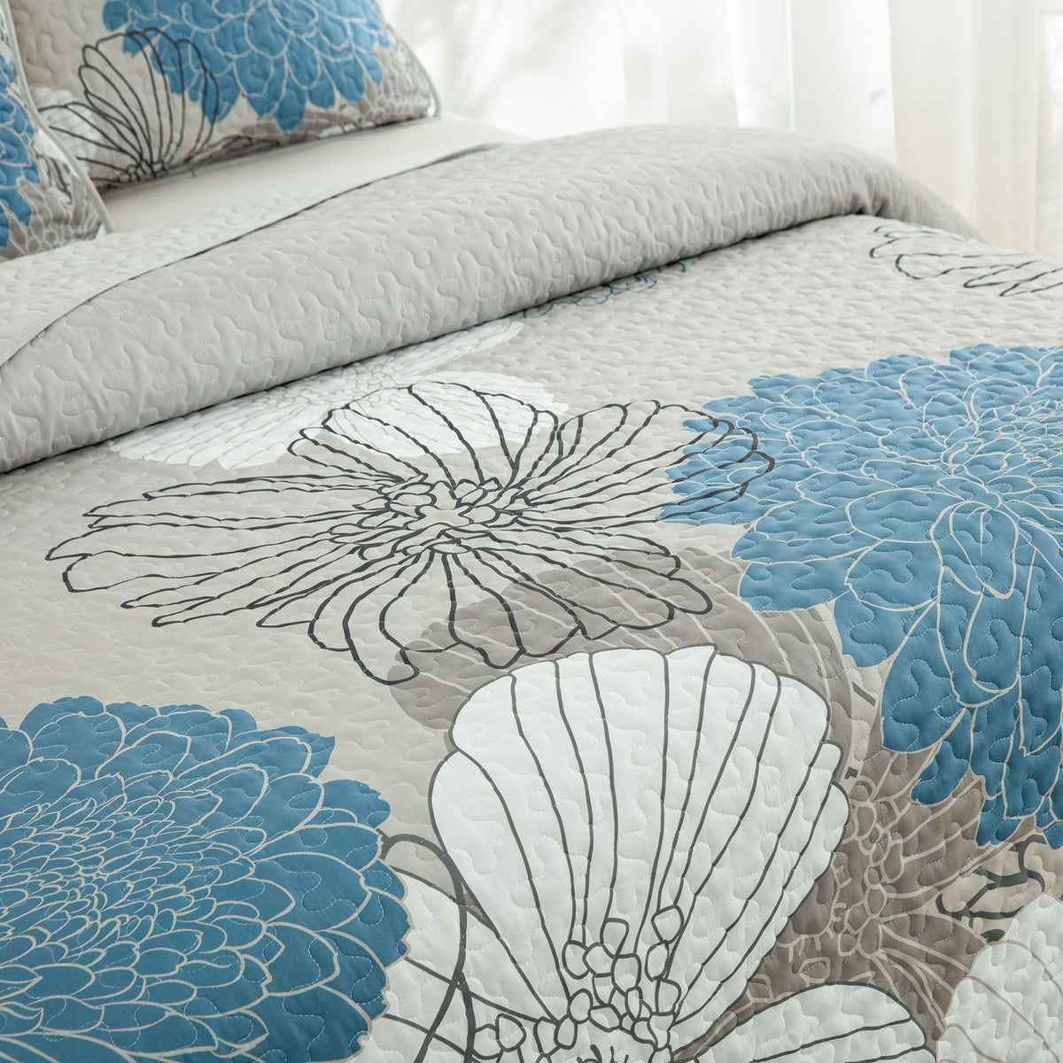 Black Floral Boho Royale Bedspread Coverlet 3 Piece Set