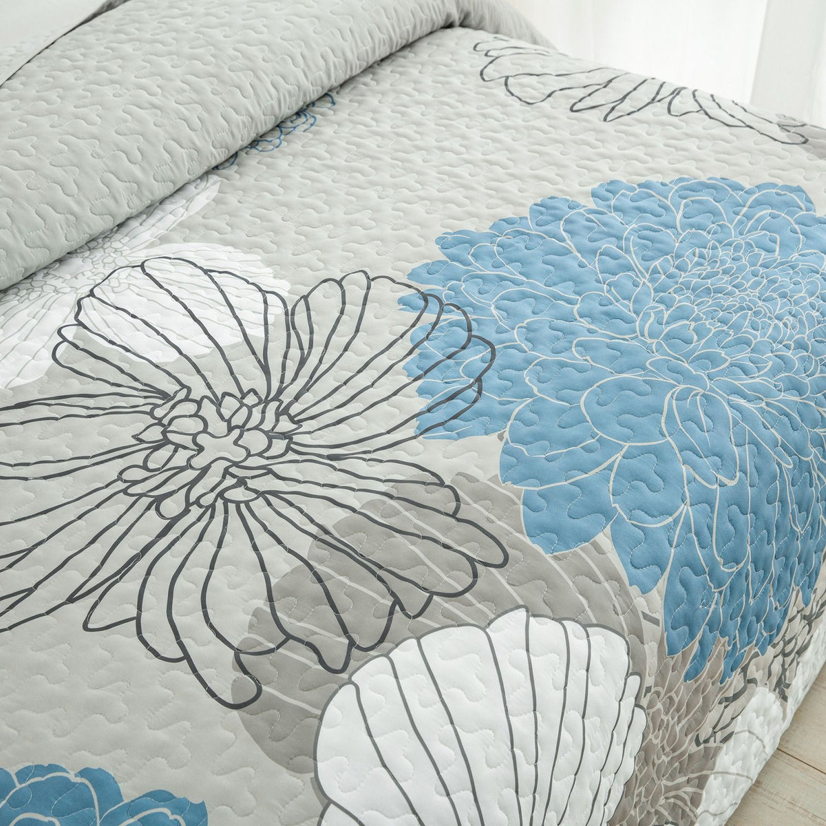 Black Floral Boho Royale Bedspread Coverlet 3 Piece Set