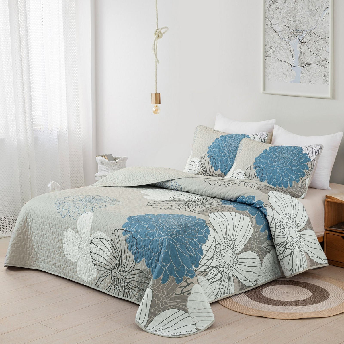 Black Floral Boho Royale Bedspread Coverlet 3 Piece Set