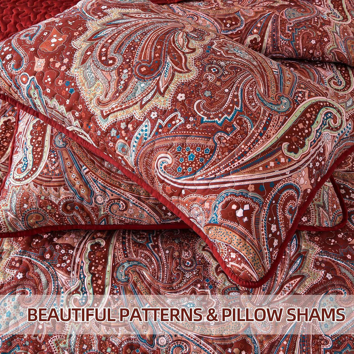 Red Paisley Floral Haven Bedspread Coverlet 3 Piece Set