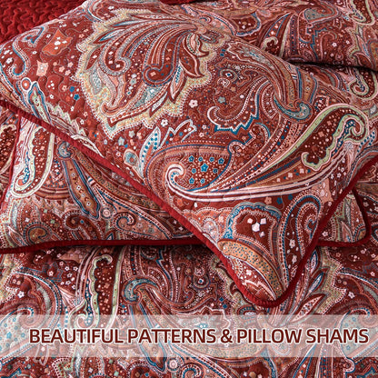 Red Paisley Floral Haven Bedspread Coverlet 3 Piece Set