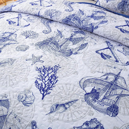 Oceanic Seahorse Haven reversible 3 Piece Bed spread Set